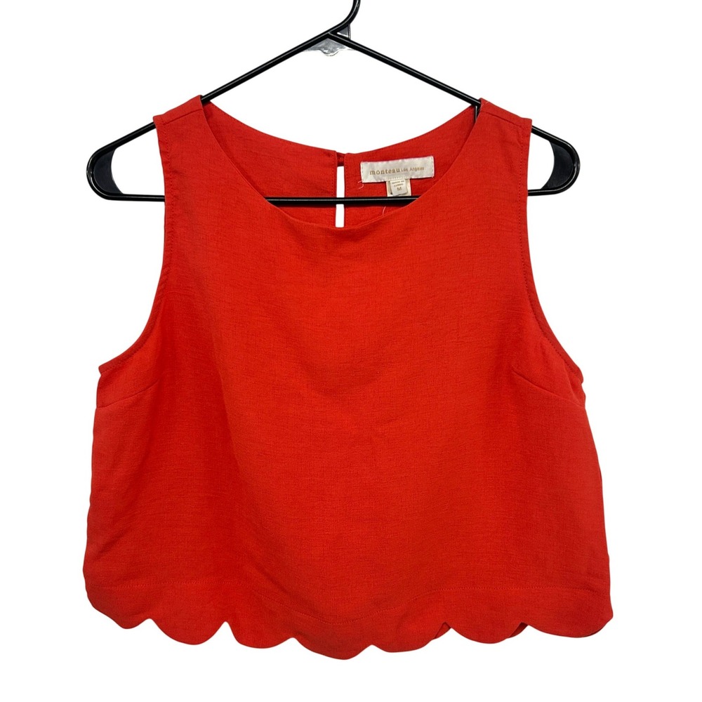 Monteau Los Angeles Scalloped Hem Crop Top Medium Red Coquette Girlcore Preppy